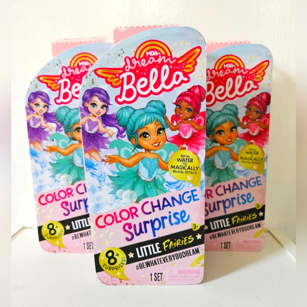 NIB .. Lot of 3 qty MGA Dream bella Color change Surprise little fairies